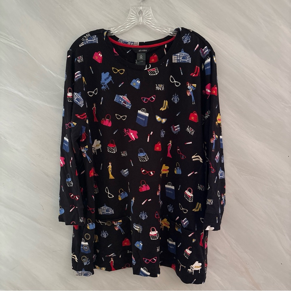 Ali Miles XL Black Limited Edition Von Maur Art-to-Wear 3/4 Sleeve Top NEW!!!